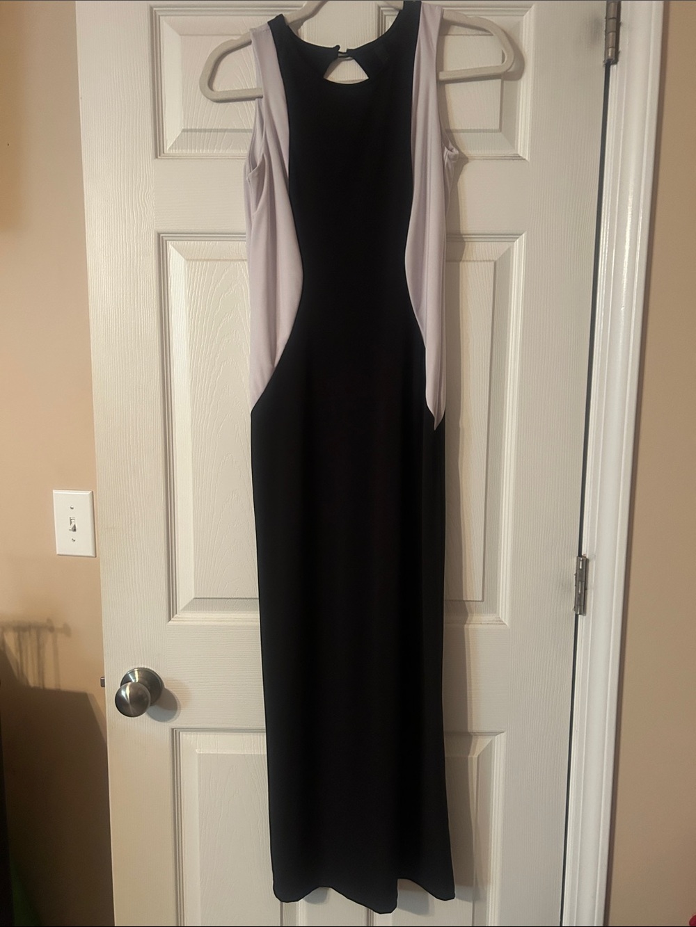 Sleeveless Black Maxi Dress with Light Gray Side Panels